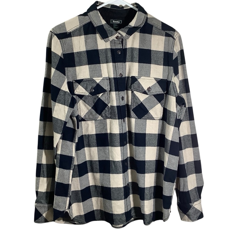 Roots Men's Checkered Button-Down Shirt W/ Corduroy Elbow Patched